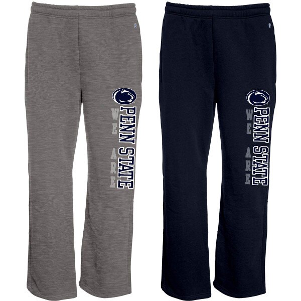 gray and navy sweatpants with We Are Penn State and Athletic Logo on left legs